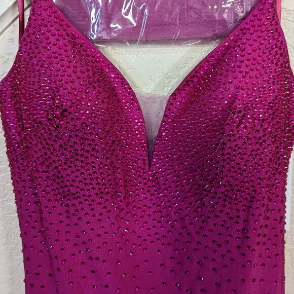 Fuchsia Sequin Rhinestone Formal Prom Evening Mermaid Dress 8 - Picture 4 of 4